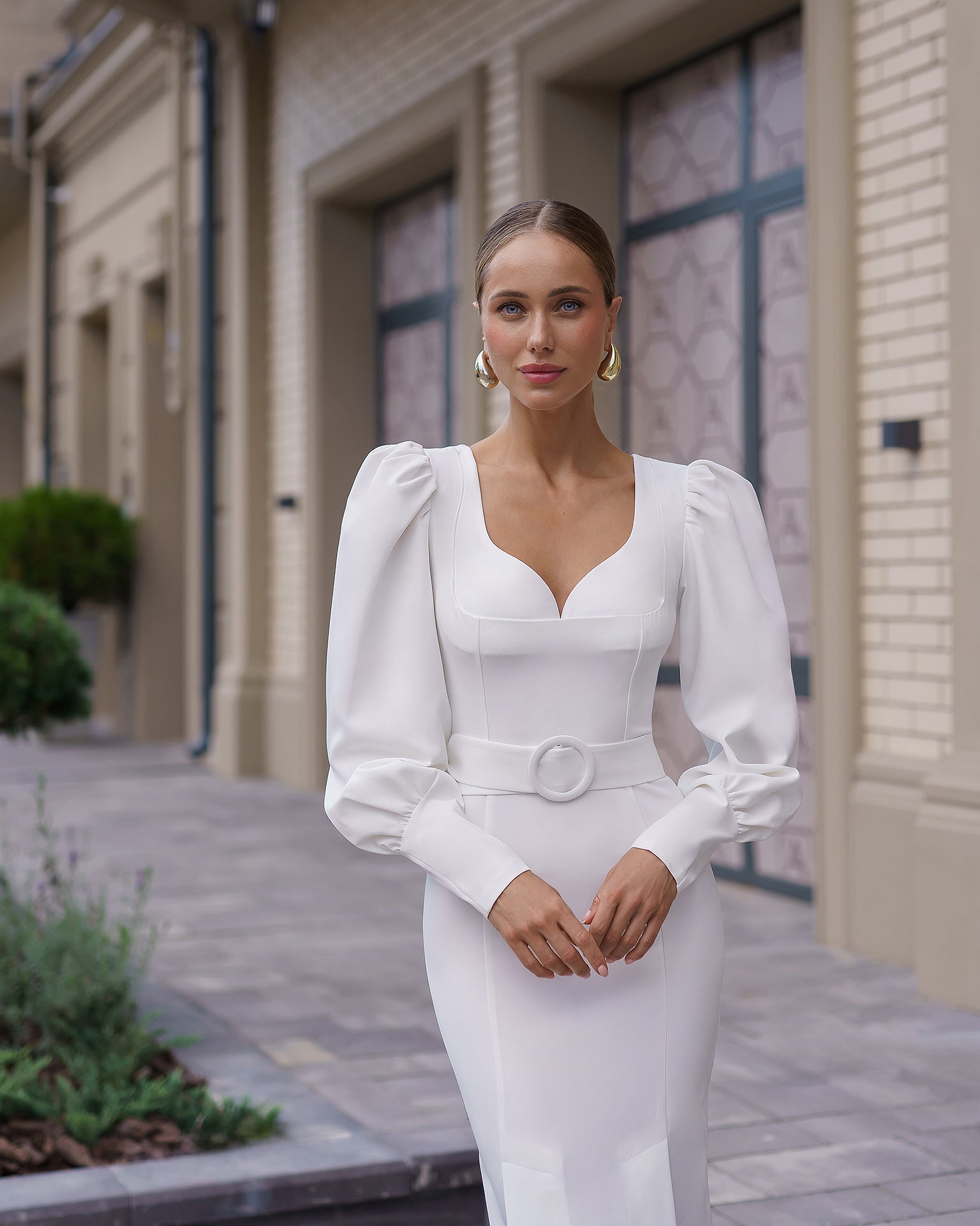 bridal midi dress with sleeves Eva Bridal Midi Dress
