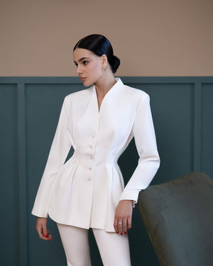 Averin Suit red, outdoor front showing elegance