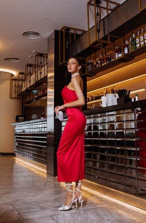 Avelisse Strapless Satin Midi Dress
