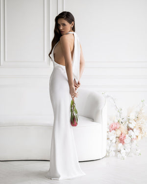 Lunarelle Dress white, back view showing open design