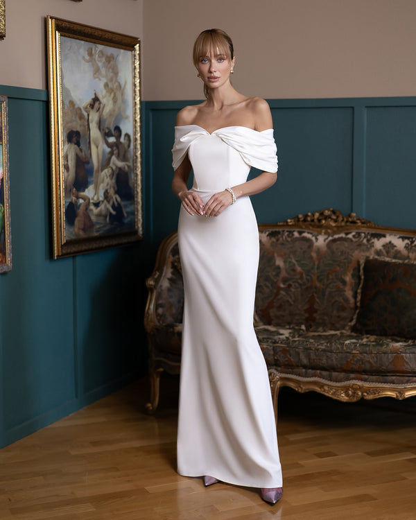 Vivienne Gown white off-shoulder from behind