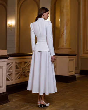 Anselia Suit in white, full-length back view on model