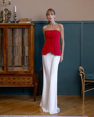 Evania Bustier Top in red, image 5 showing strapless corset design
