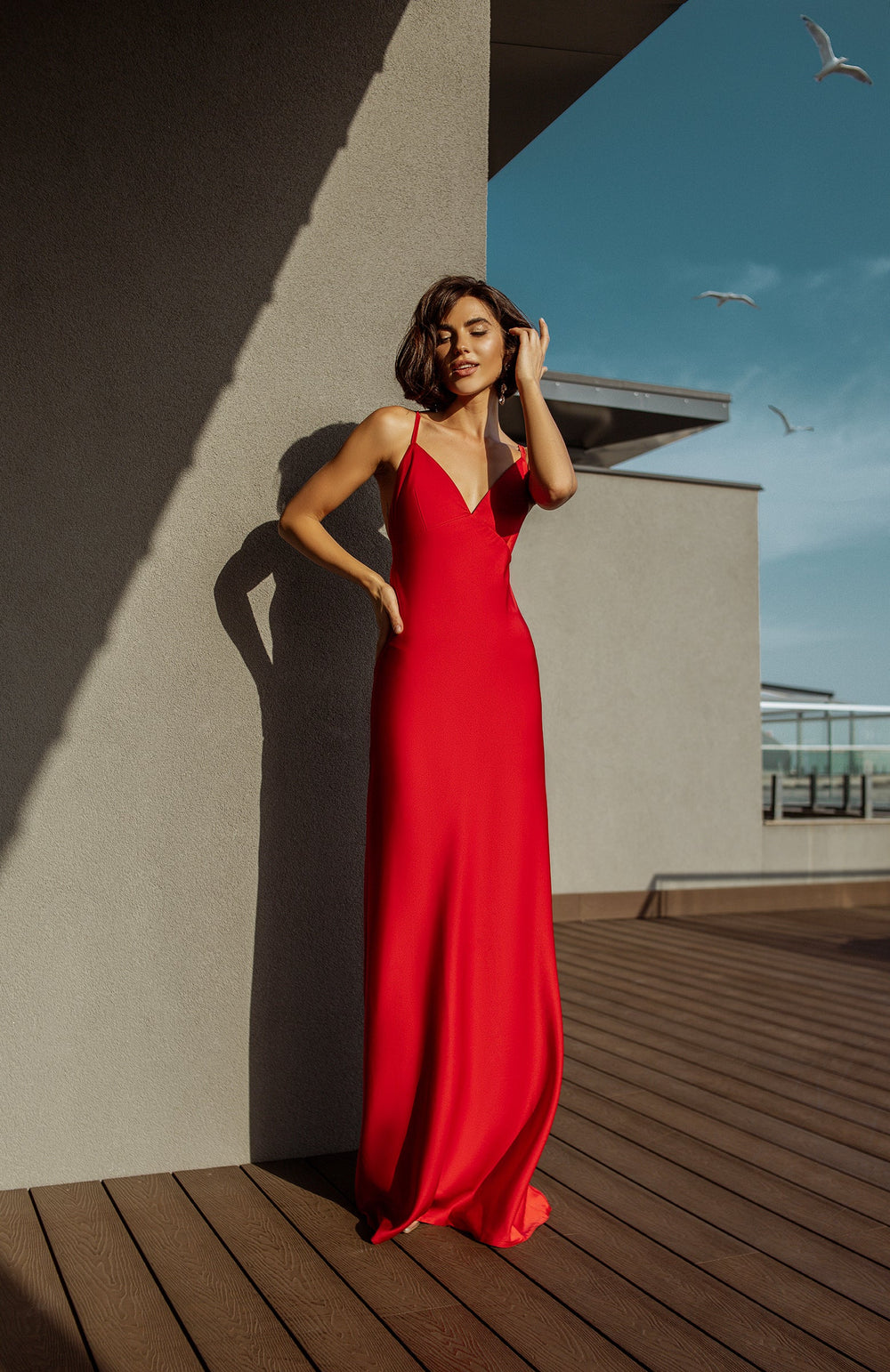 Arvessa Dress in red, back view showing straps