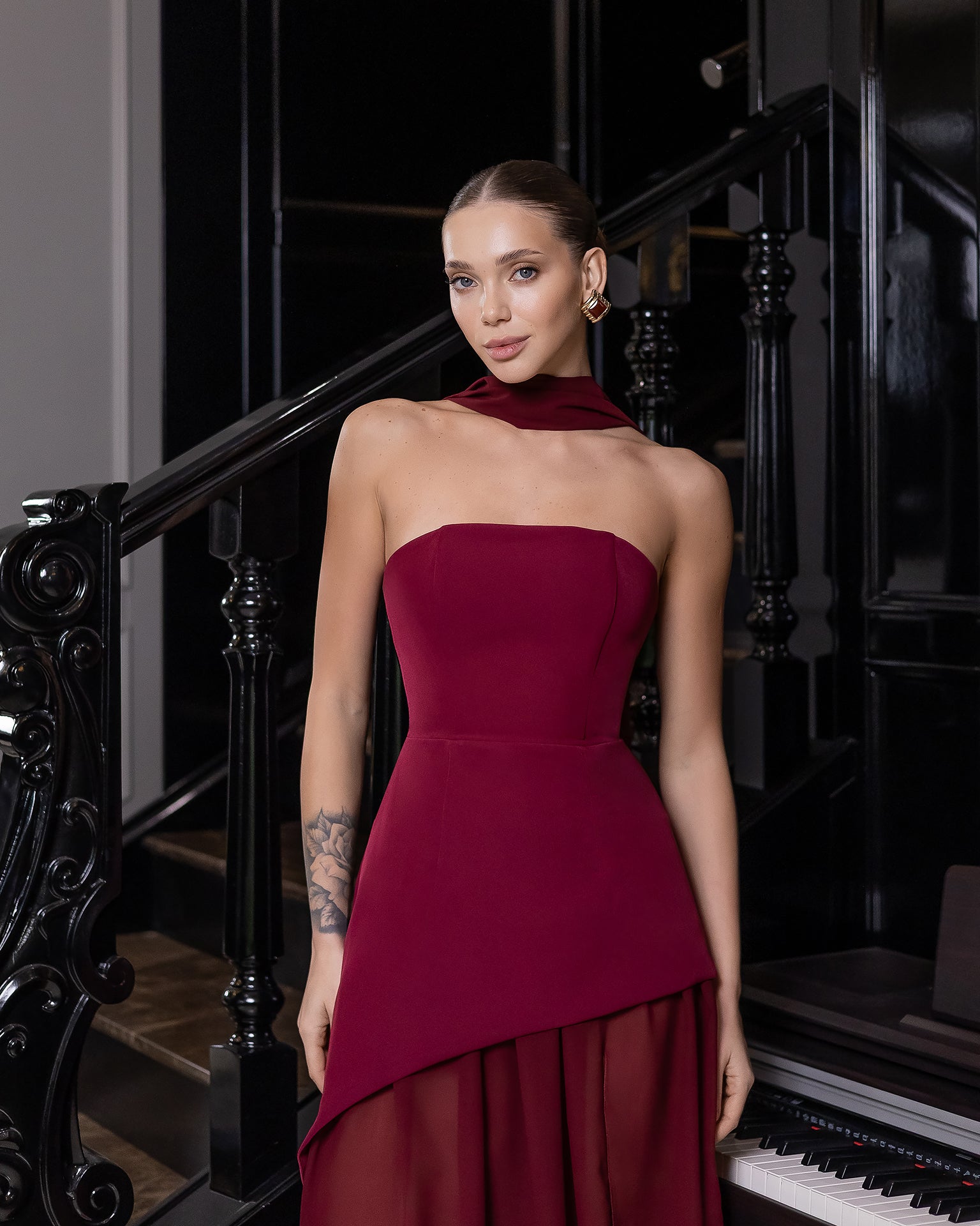 annabelle red dress Annabelle Stunning Ruched Cowl Ruffles Slit Maxi Sequins Party Dresses, Burgundy