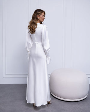 Elviana Dress in light chocolate, front standing, formal