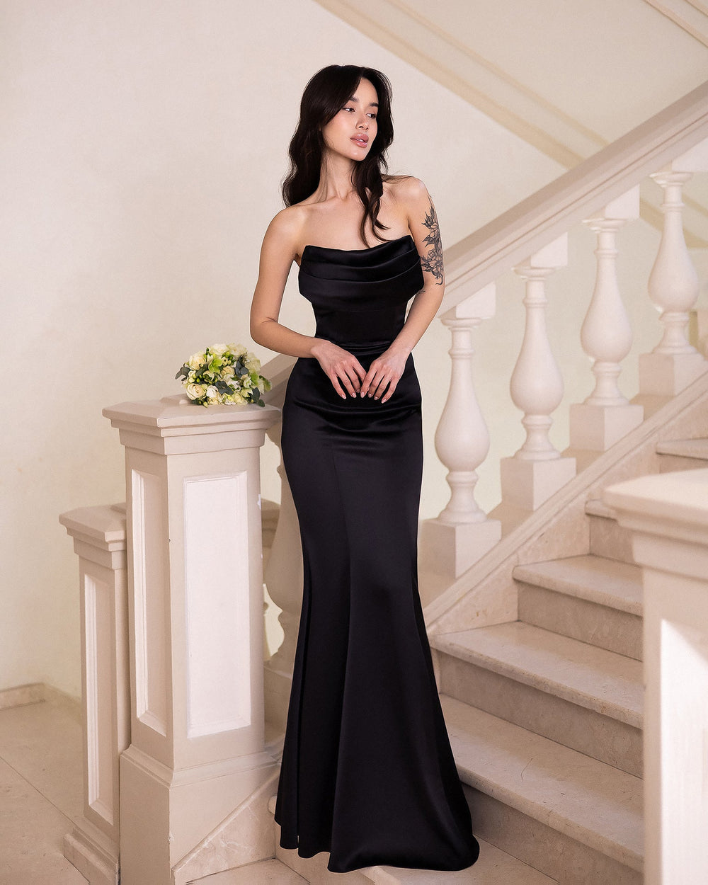Seravia Dress in pearl, mermaid skirt silhouette