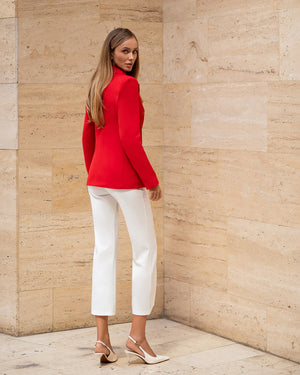 Lynx Slit Culotte red styled with white cuffs, side view