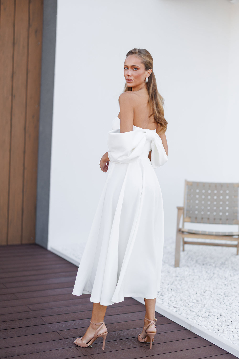 Almirelle Dress in white ivory, strapless front view