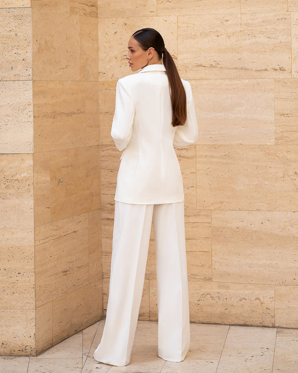 Carvella Suit in grey, back angle showing silhouette