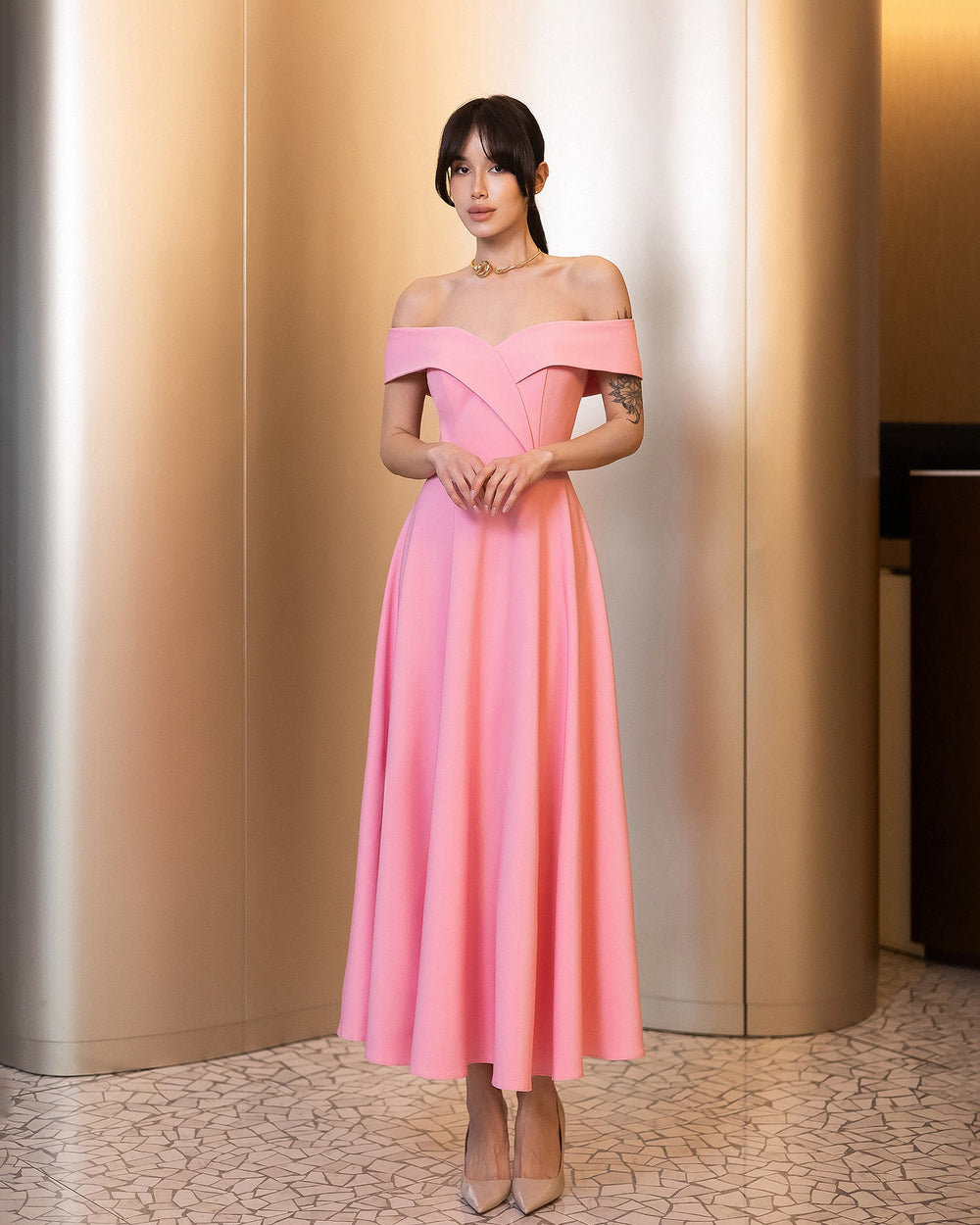 Calyra Dress in powder pink, back complete view
