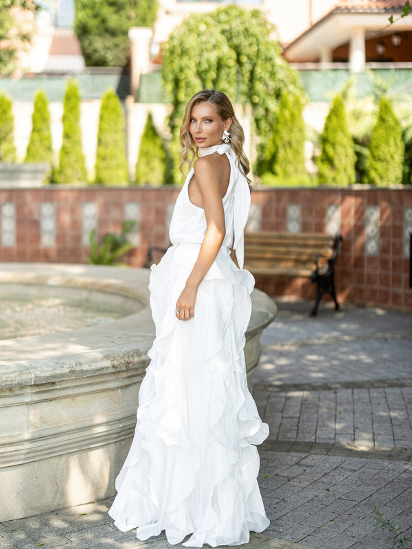 Thessara Dress cream-ivory front halter gown