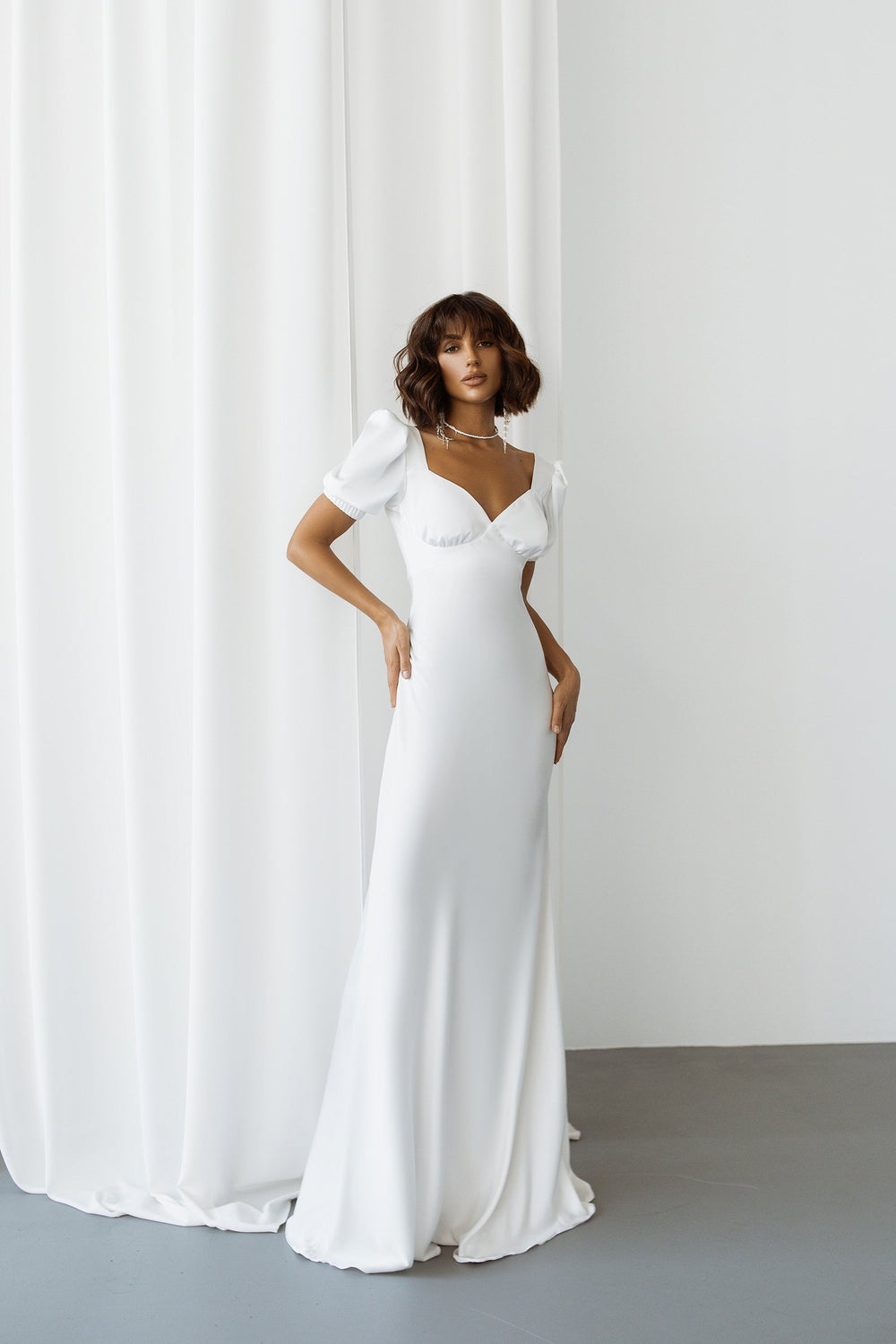 Seralya Dress in beige, full-length view