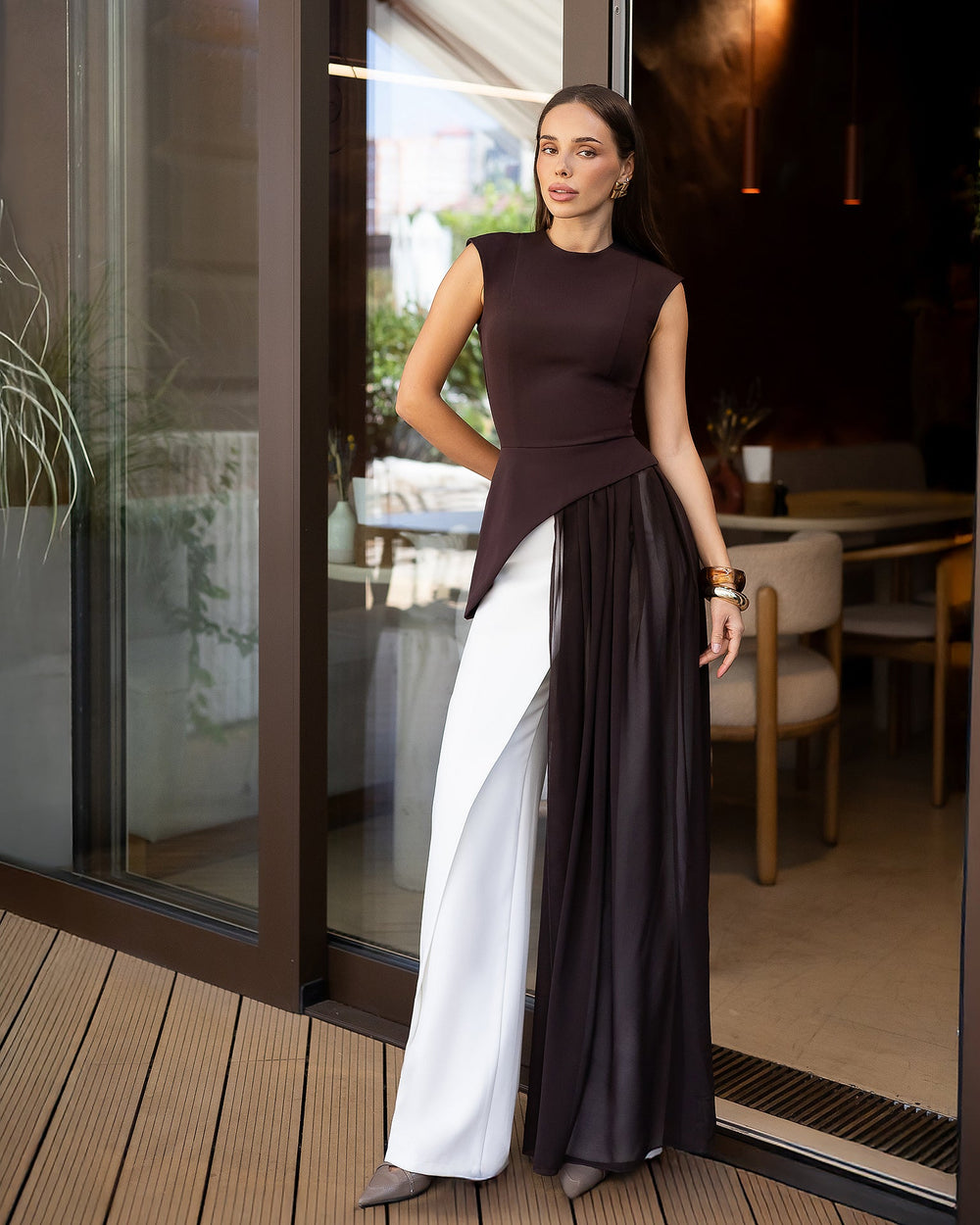 Ceora Top in white, front view showing elegant modern top