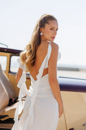 Evelin's Dress in white, image 18 with open-back satin design