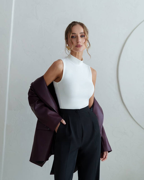 Morena Pants in powder pink showing full-length silhouette on model