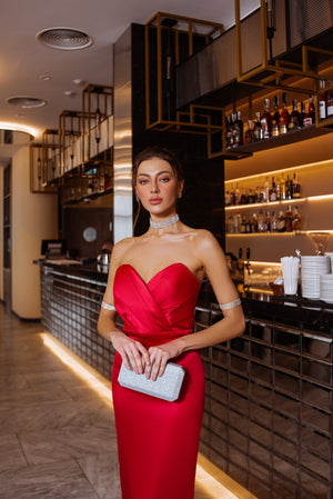 Avelisse Strapless Satin Midi Dress