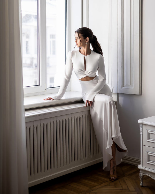 Meridelle Dress white, full-length front formal venue