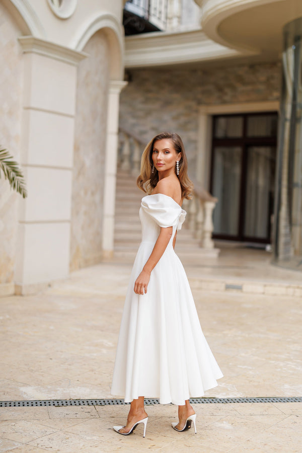 Elvoria Dress in sky blue, full-body view, elegant