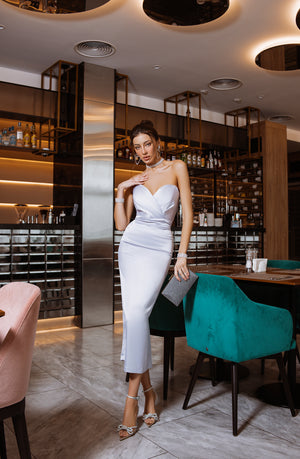 Avelisse Strapless Satin Midi Dress