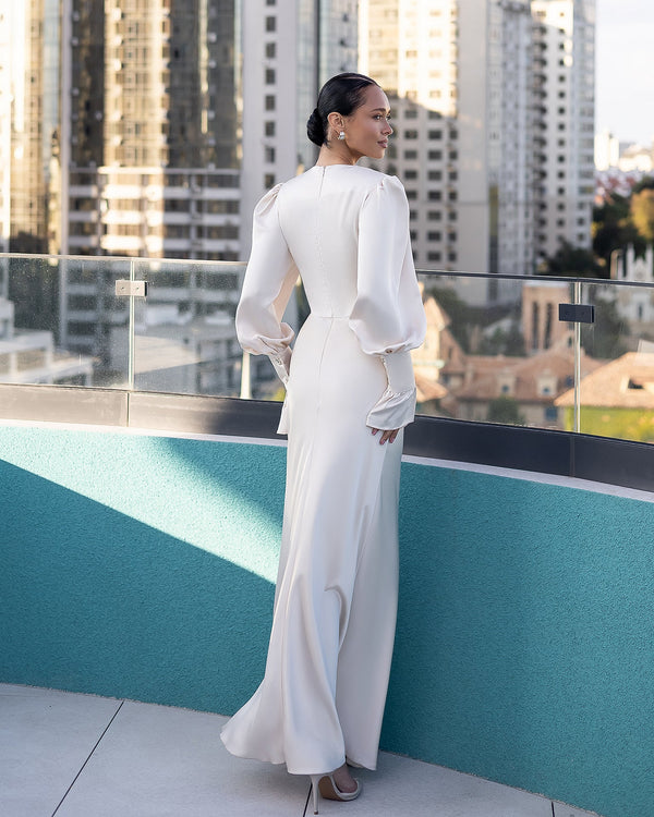 Elviana Dress in light chocolate, rooftop back view