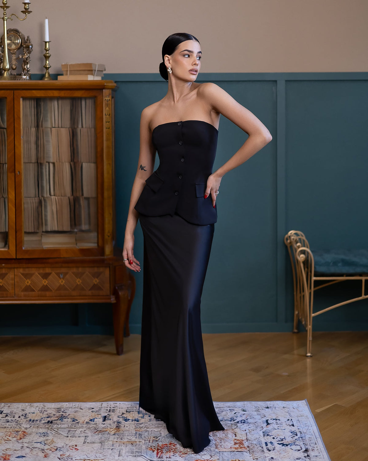 Maxirock Velora aus Satin, Schwarz, Foto 1