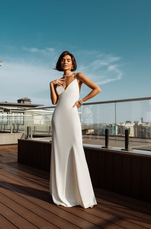Arvessa Dress in white, front view showing silhouette