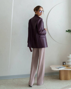 Pink Morena Pants front view showing elegant straight-cut proportions