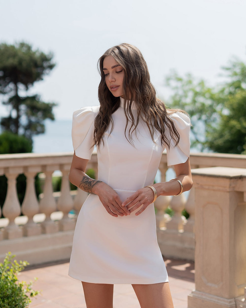 Allegra Mini Dress in white, full-length back view showing detail