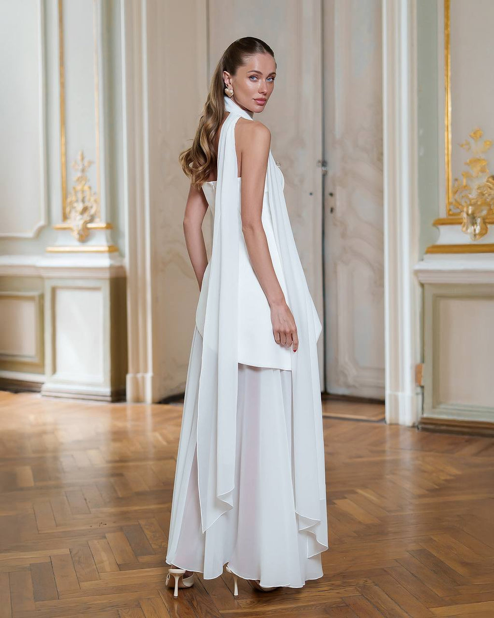 Annabelle Dress in white, back view demonstrating elegance