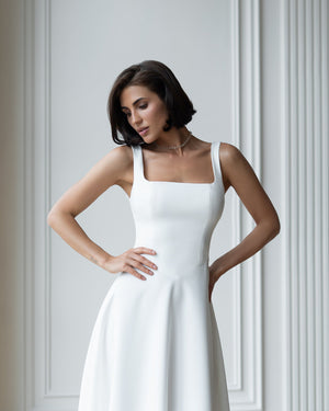 Armani Dress in white, front view at terrace