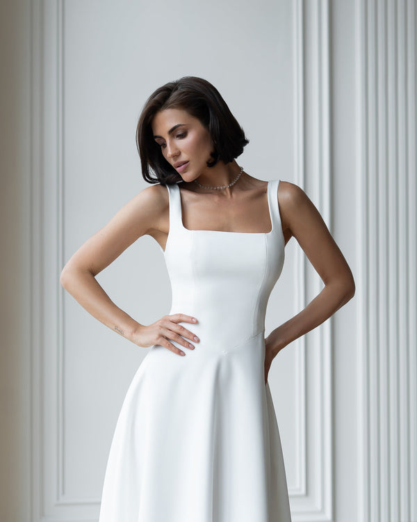 Armani Dress in white, front view at terrace