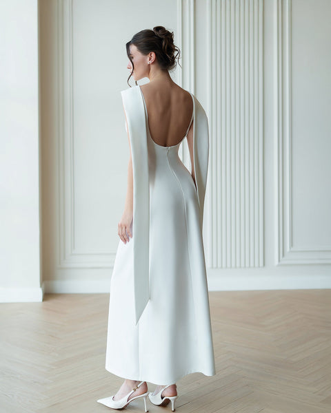 strapless open back dress Athena Bridal Cape Gown