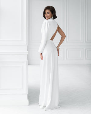 Celeste Dress in white, back view elegant silhouette