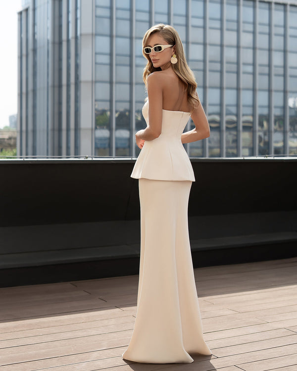 Celestia Bridal Bandeau Suit in white, front view showing bandeau neckline