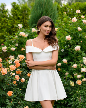 Charm Corset Mini in white, garden setting front view