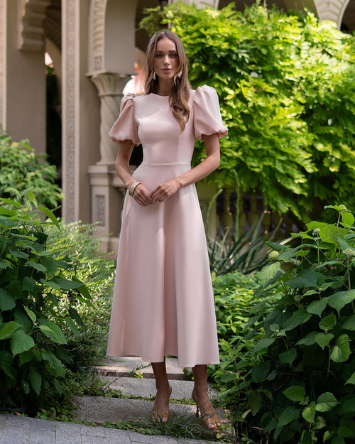 Elena Midi Dress in white, outdoor view, full length