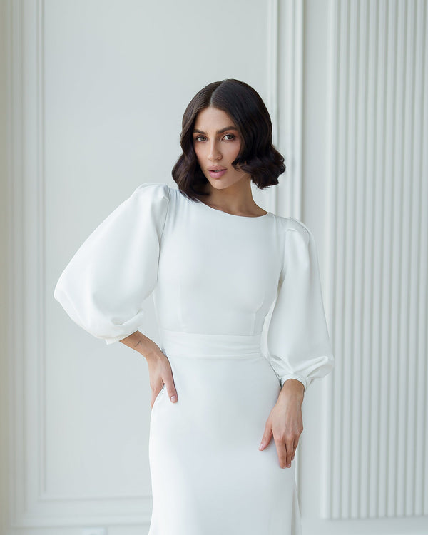 Eloise Dress in white, front formal standing