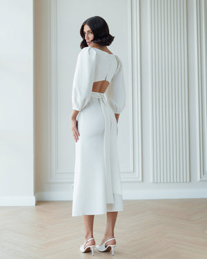 Eloise Dress in white, back cut-out view