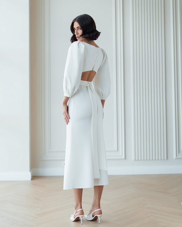 Eloise Dress in white, back cut-out view