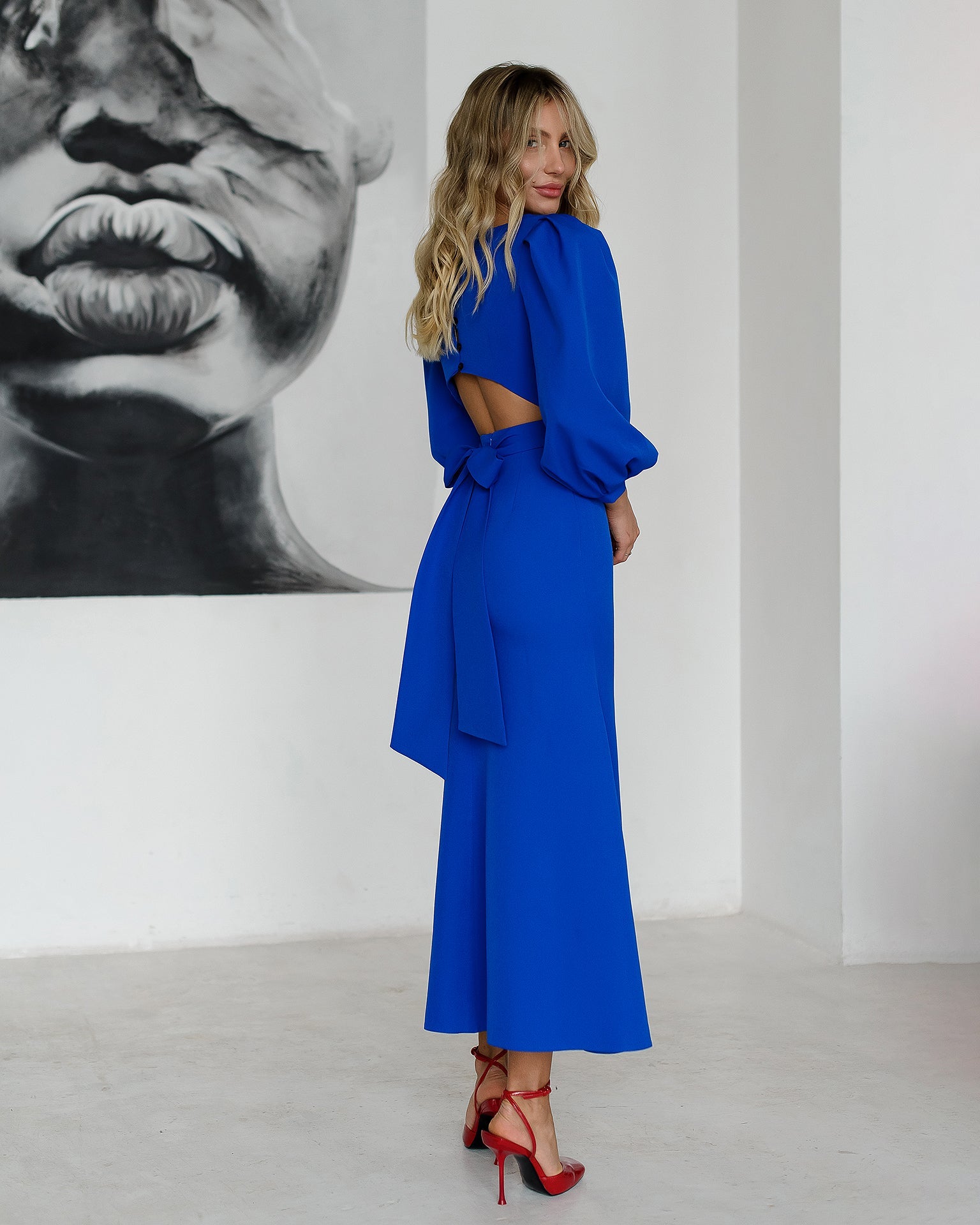 eloise party dress Eloise Pleated Balloon Sleeve Midi Dress (Women)