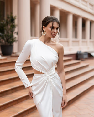 White Lavita Dress one-shoulder front view