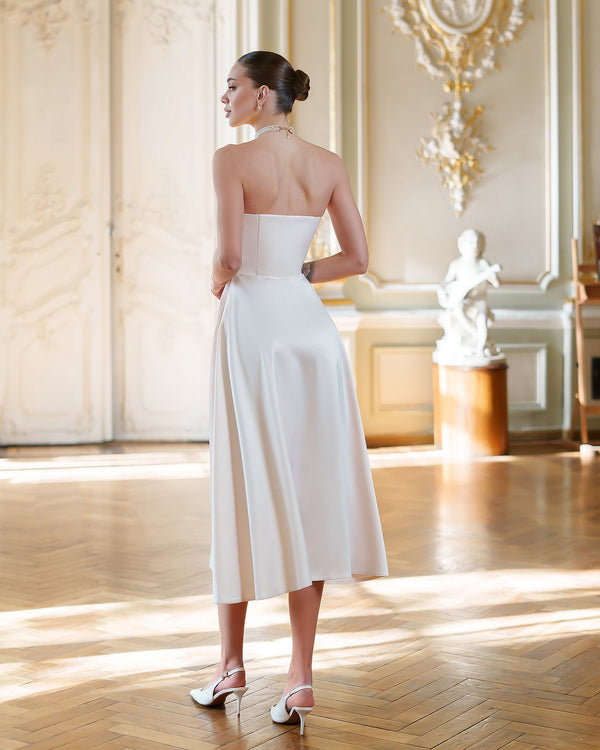 White Lordina Dress back view flowing