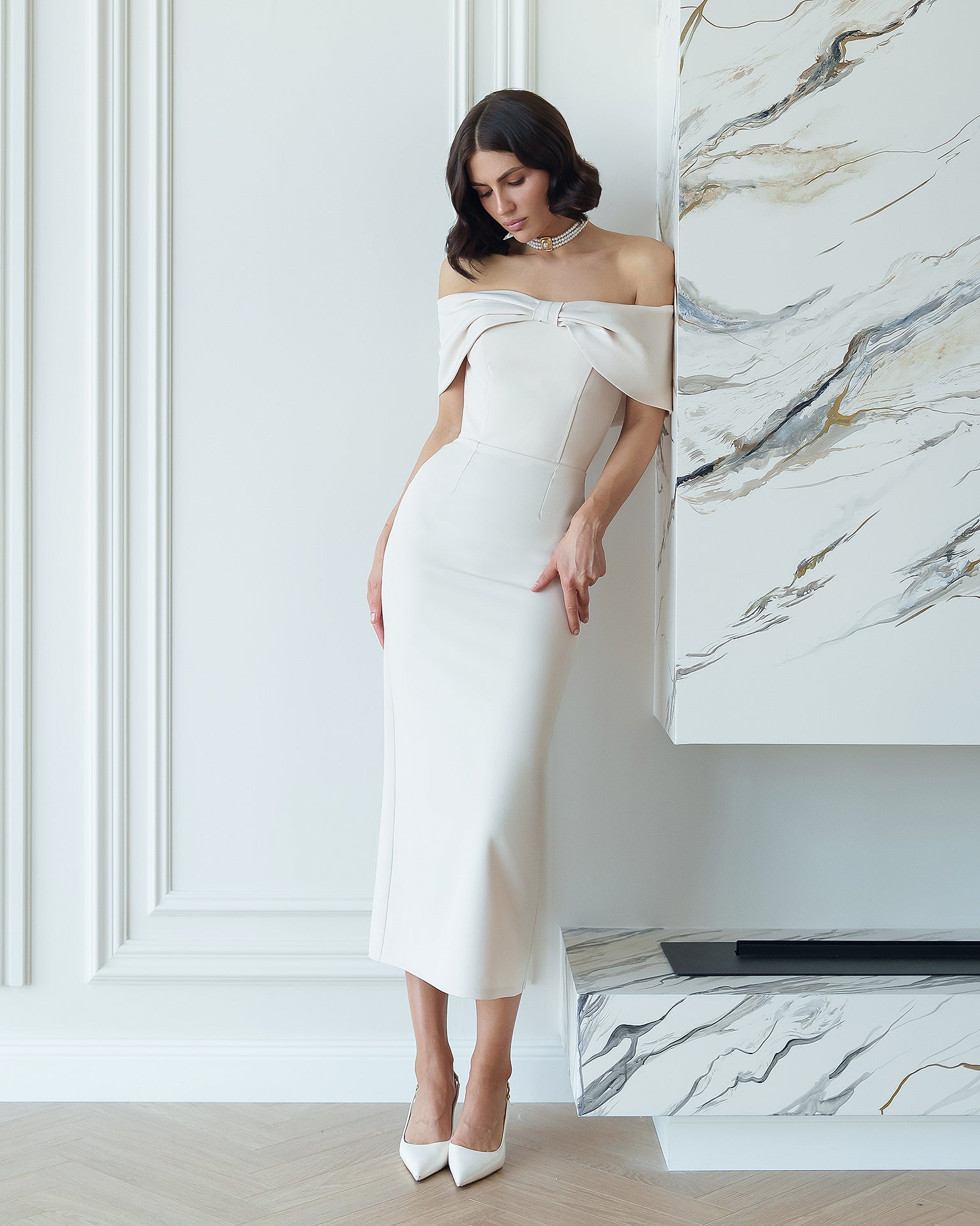 corset midi dress white Ophelia Bridal boy-mom-matching Fabric has no stretch Luminous Form Bodycon Midi Waist Size:32