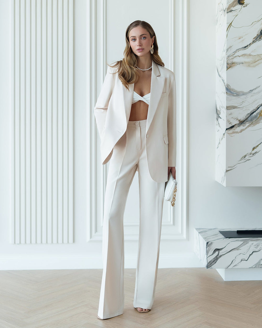 Opulence Bridal Suit in cream-ivory, three models full-length view