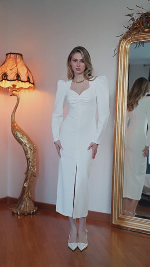 Sonata Bride Puff-Sleeve Midi