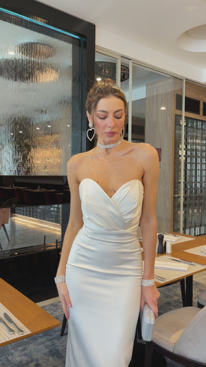 Avelisse Bridal Strapless Satin Midi Dress