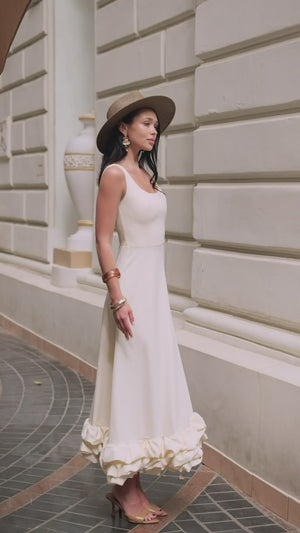 Rochie de mireasă midi Esmiora cu tiv cu volan