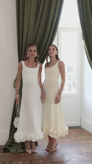 Rochie de mireasă midi Esmiora cu tiv cu volan