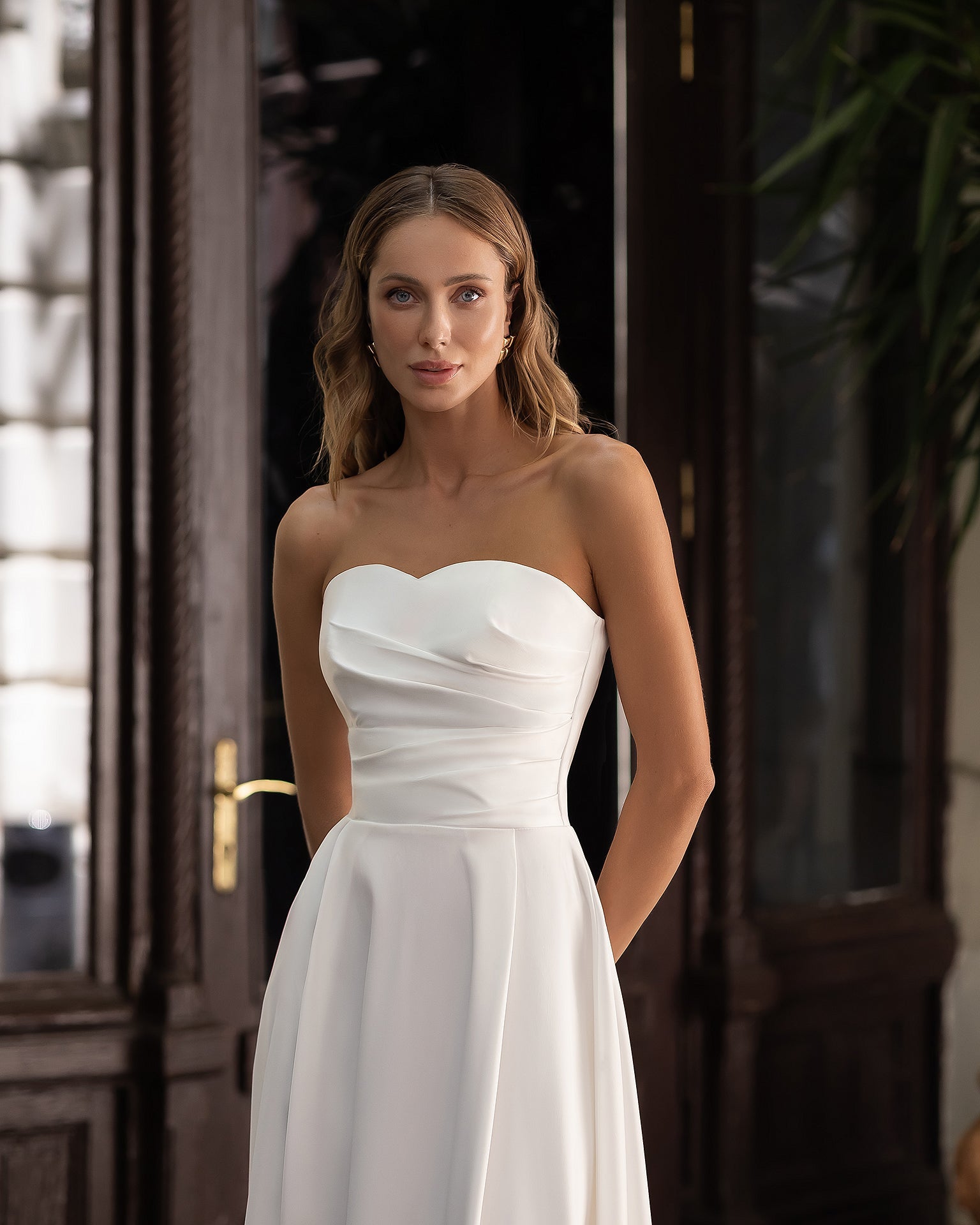strapless midi dress white Serena Bridal Strapless Midi Dress